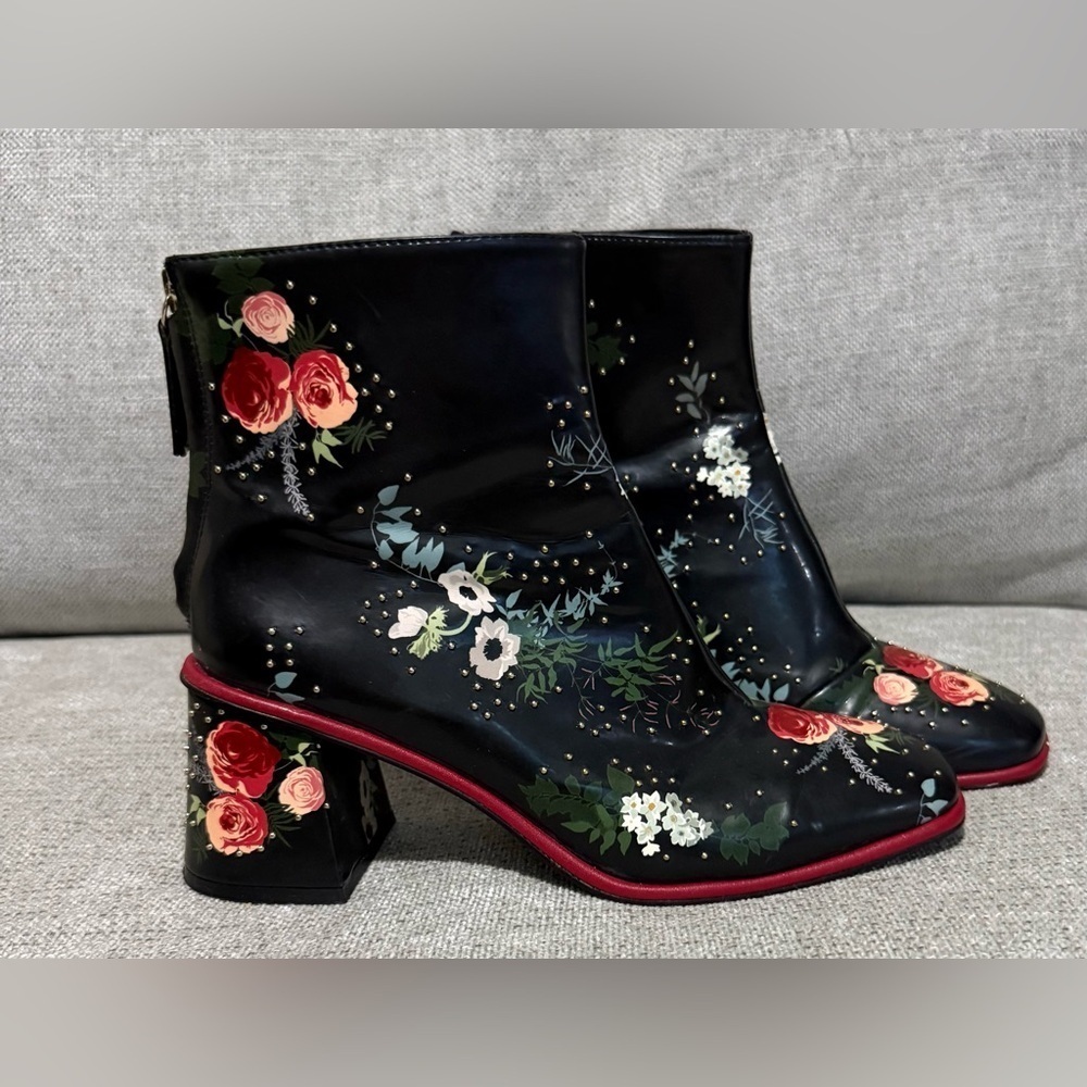 Zara Black Floral Ankle Boots
